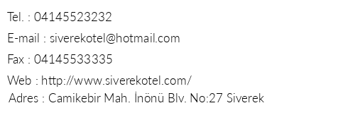 Siverek Otel telefon numaralar, faks, e-mail, posta adresi ve iletiim bilgileri